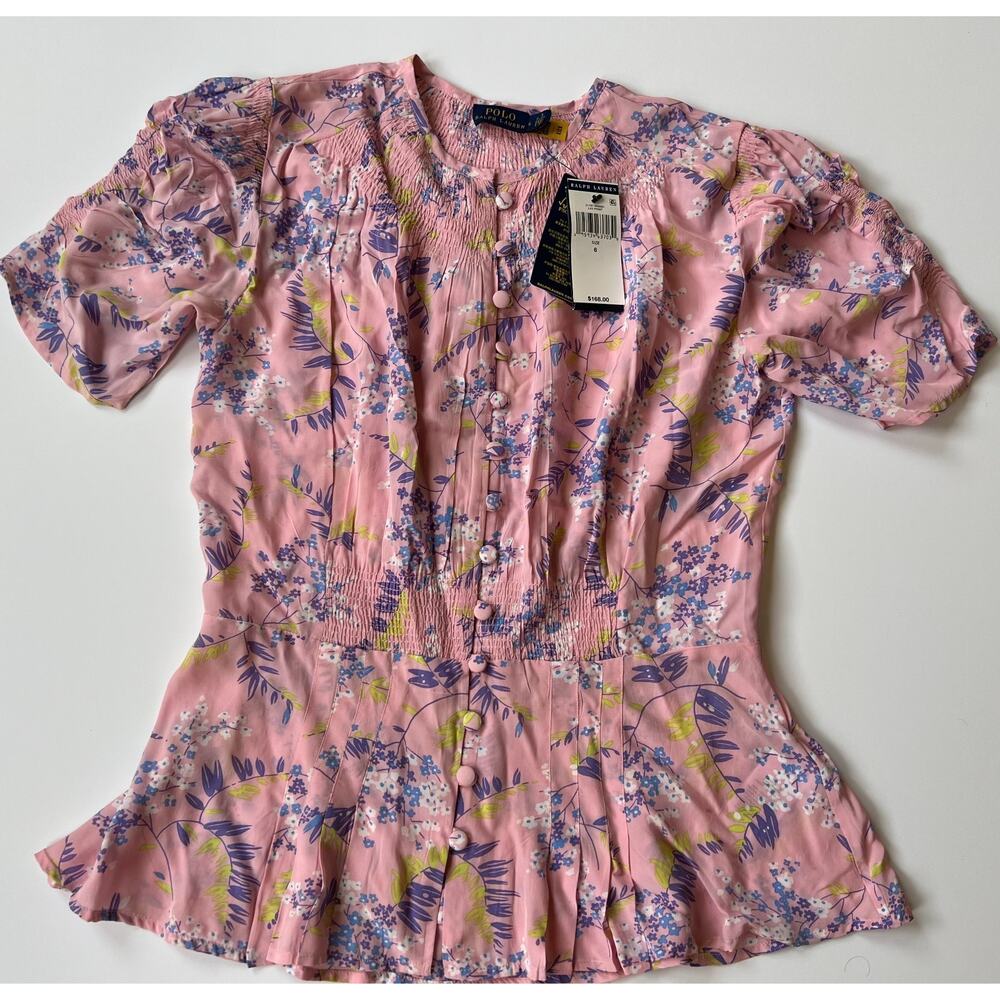 Polo Ralph Lauren Lav Print Pink Floral Top Women's Size 6 New - Picture 7 of 16